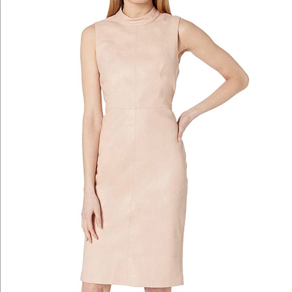 BCBG Women’s faux leather midi dress bare pink 6